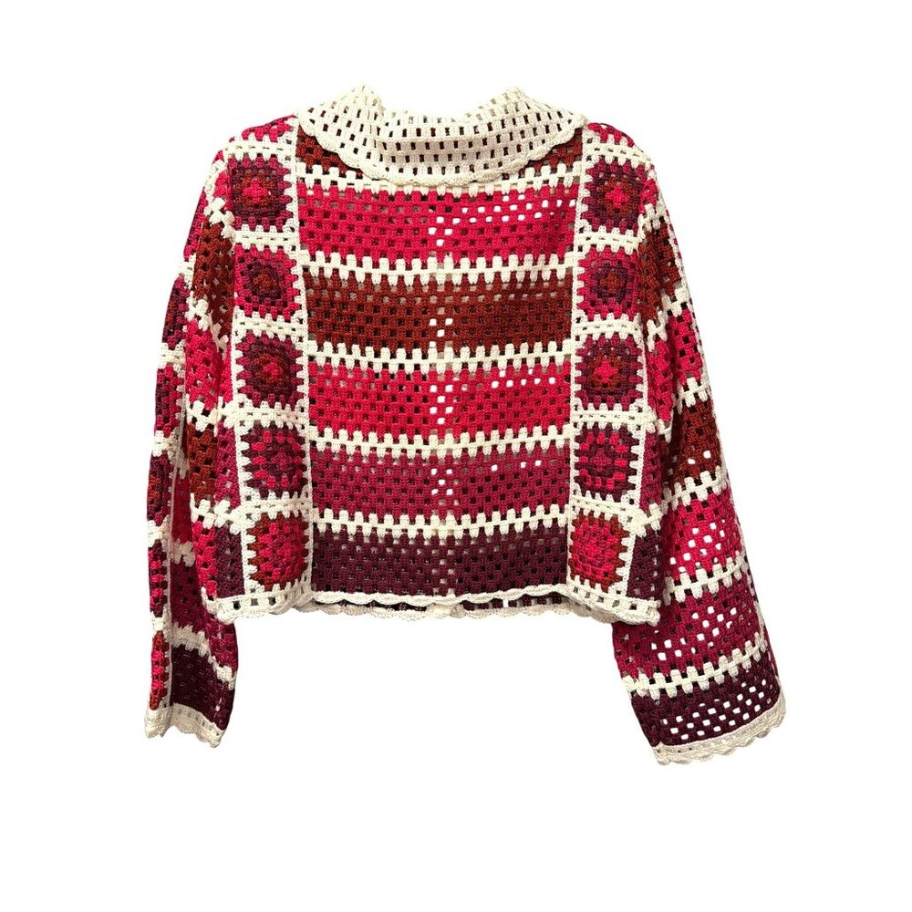 Farm Rio Colorful Crochet Granny Button-Up Cardigan MSRP $298 - Picture 5 of 6